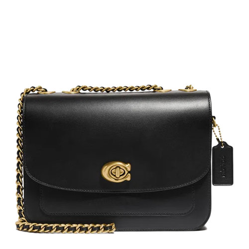 COACH/蔻驰Madison系列女士黑色小牛皮旋扣开合单肩包斜挎包链条包女包 5211B4BK