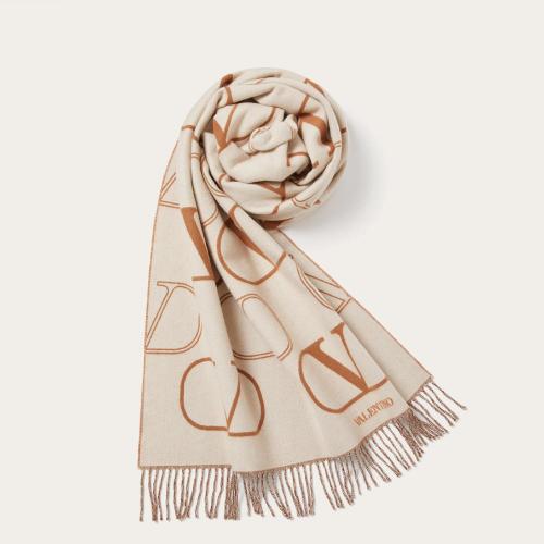  VALENTINO华伦天奴 22年秋冬 女士 围巾 éTOLE VLOGO SIGNATURE EN LAINE ET CACHEMIRE 70?X