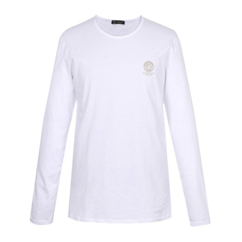 VERSACE/范思哲 男士纯色棉质混纺氨纶经典字母徽标美杜莎头像装饰圆领长袖上衣T恤 AUU01007-A232741 多色可选