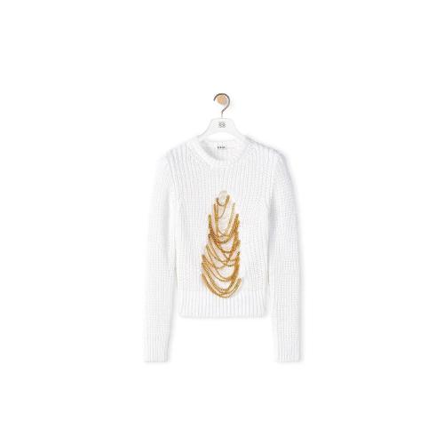  LOEWE罗意威 22年秋冬 女士 针织衫 Ripped chain sweater in hem and linen S359Y14KAD-1950