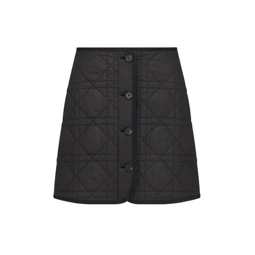 DIOR/迪奥 22年早春新款 女士黑色涤纶绗缝塔夫绸科技面料超大藤格纹图案迷你裙短裙227J88A2827_X9000