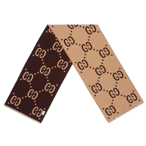 GUCCI/古驰 2020S 女士羊毛围巾 焦糖色  GG图案提花围巾  新年好礼 简约时尚