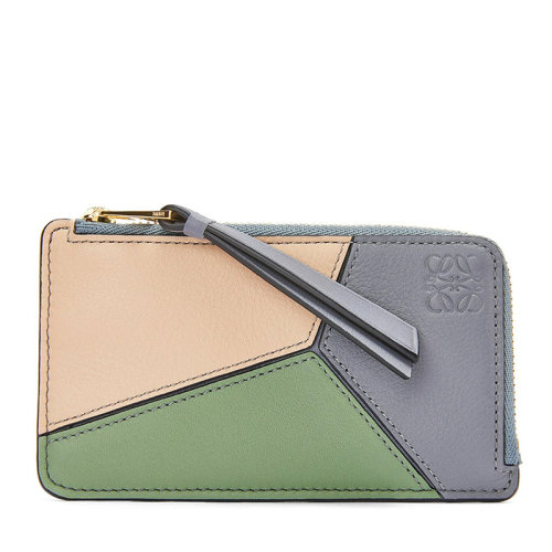 LOEWE/罗意威 22新款Puzzle系列 女士沥青灰/绿色/裸色拼色小牛皮拼图钱包卡包零钱包C510R50X04-2828