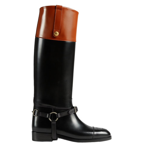 GUCCI/古驰 Aria系列 女士黑色皮革长筒靴674670DS8J01079