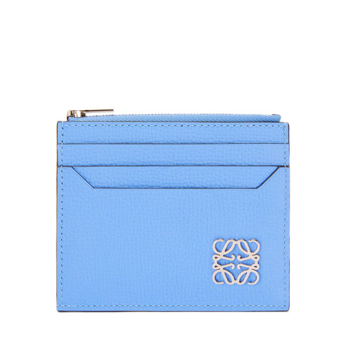 LOEWE/罗意威 22春夏新款 女士天青石蓝色卵石纹牛皮革银色金属徽标装饰拉链卡包卡片夹C821R80X01-5576
