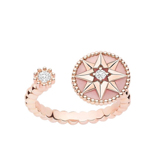 DIOR/迪奥 Rose des vents罗盘系列 18K金镶嵌一颗独钻和粉色蛋白石风中的玫瑰罗盘戒指JRDV95149_0000