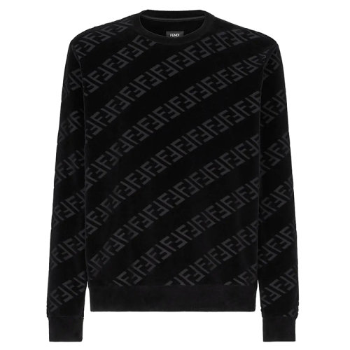 FENDI/芬迪 男士黑色棉质斜纹FF图案长袖圆领运动衫卫衣FY0178AHCAF0QA1