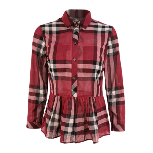 BURBERRY/博柏利女士长袖衬衫红色经典格纹纯棉z2