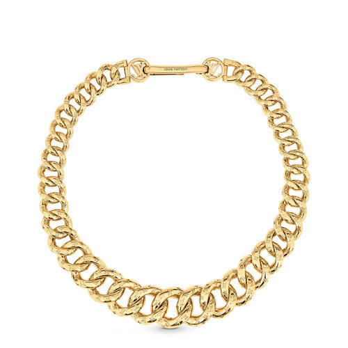 Louis Vuitton/路易威登 22春夏新款2D系列 金色金属钩扣链子造型单面字母徽标镂刻项链M00398