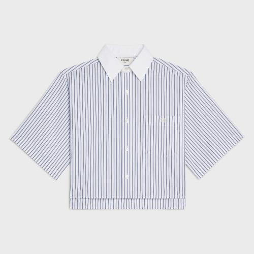  CELINE赛琳思琳 22年秋冬 女士 短袖衬衫 条纹棉质短款衬衫 2C751251R.01WN