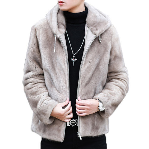 GeleiStory/GeleiStory  秋冬新款貂皮大衣男整貂连帽修身中长款外套裘皮    男士皮衣