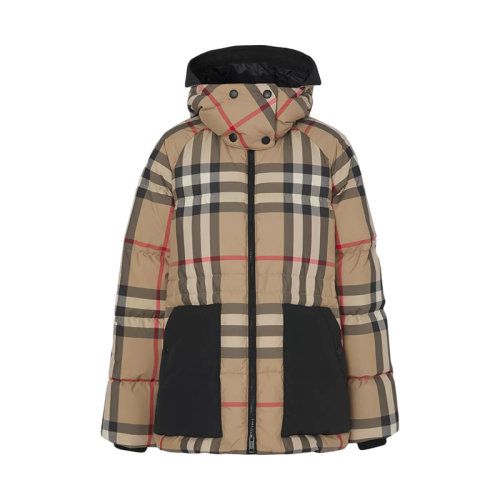 BURBERRY/博柏利      女士典藏米色可拆式连帽格纹再生聚酯纤维羽绒服80459561
