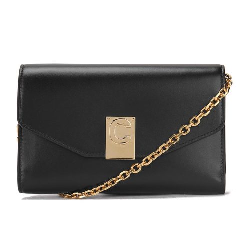 CELINE/赛琳【极速发货】女士黑色皮革链条logo按扣单肩包 斜挎包ins风背包信封包10C913BQ938NO女包