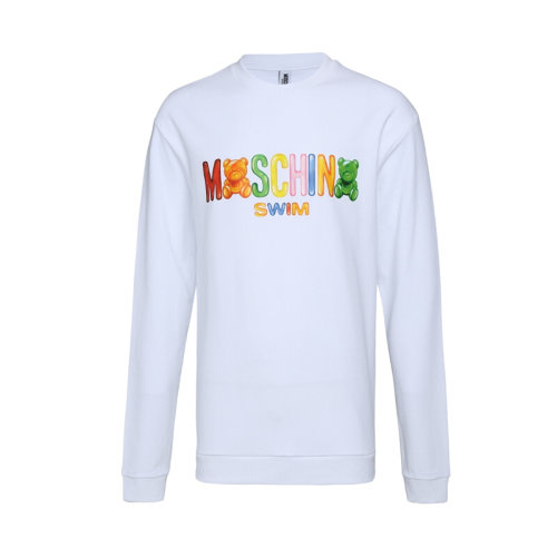 MOSCHINO/莫斯奇诺 男装 彩色字母小熊图案   男士棉质白色圆领时尚休闲长袖T恤 3T170123181