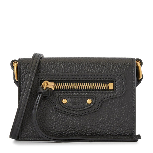 Balenciaga/巴黎世家 女士黑色粒面皮革经典字母徽标压花按扣开合单肩包斜挎包手拿包钱包卡包女包 644480-15Y0I-1000【预售3-4周发货】