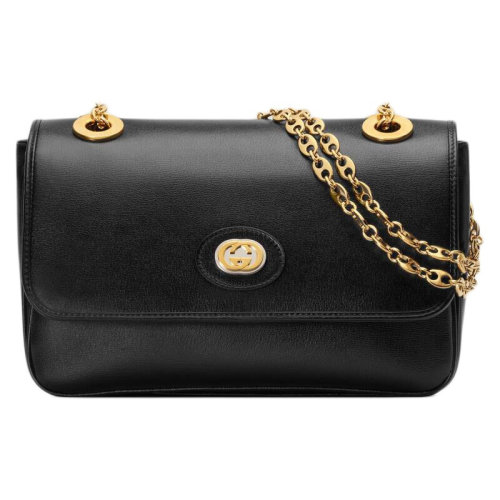 GUCCI/古驰 古琦女包 女士GG黑色皮质经典时尚翻盖单肩斜挎包 576421 1DB0X 1000