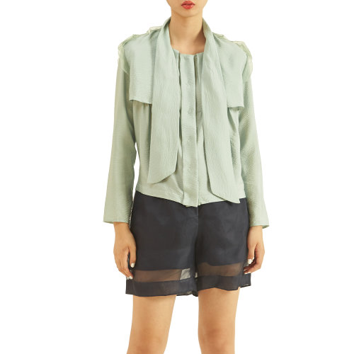 19年秋冬款nisiss/怡夕系带领荷叶边肩饰轻薄外套女士夹克y162sd20