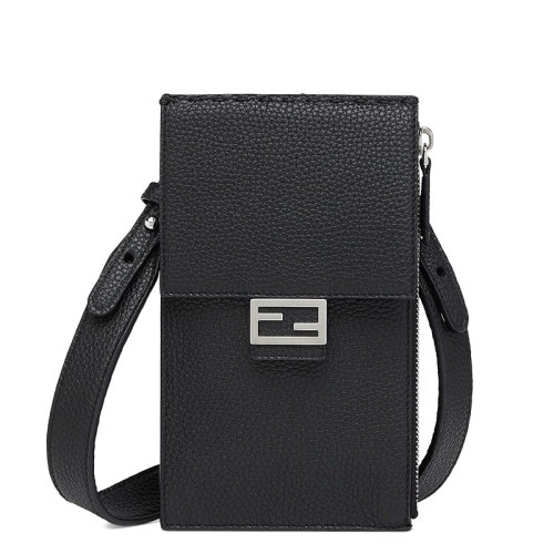FENDI/芬迪 20  男士黑色小牛皮FF搭扣翻盖单肩斜挎手机包7AS034ADYWF0GXN
