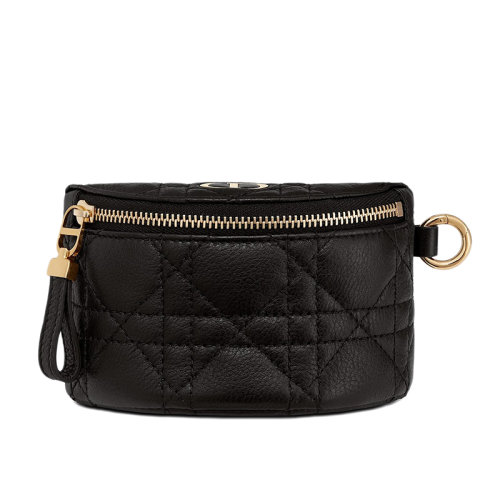 DIOR/迪奥 CARO系列 女士黑色菱纹柔软小牛皮可拆卸半月型零钱包S5033UWHC_M900