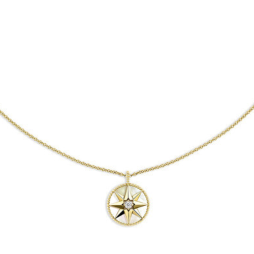 DIOR/迪奥 明星同款ROSE DES VENTS 八芒星镶嵌钻石珍珠母贝饰牌黄金项链