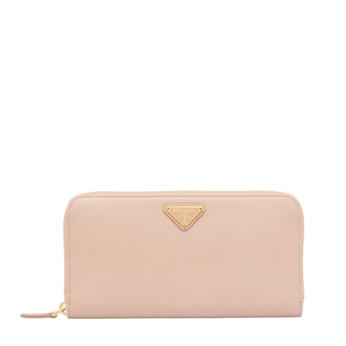 PRADA/普拉达 22春夏新款 女士皮粉色皮革三角金标十字纹拉链大容量钱包1ML506_QHH_F0236