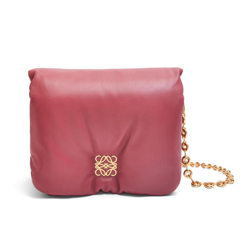 LOEWE/罗意威  22秋冬新款 Puffer Goya系列 女士梅花色纳帕小羊皮鹅毛填充磁扣拆卸金色甜甜圈形状链条手提斜挎单肩包AP40P41X01-2823