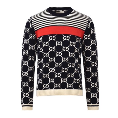 GUCCI/古驰 GG和条纹棉质男士针织衫/毛衣496458X9I07