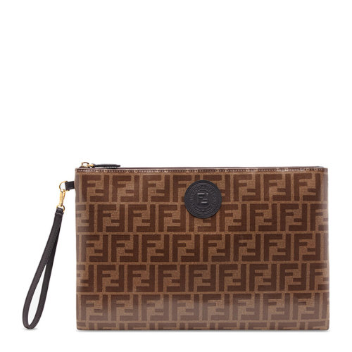 FENDI/芬迪  女士双F印花棕色拉链手拿包钱包女包 8N0178-A5K4-F14TU