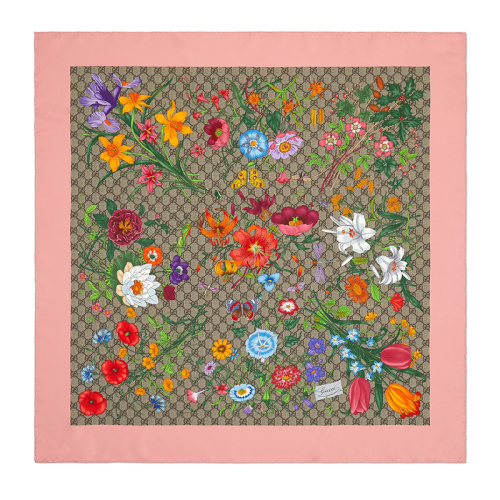 GUCCI/古驰女士粉色GG花卉印花真丝围巾6025853G0019772