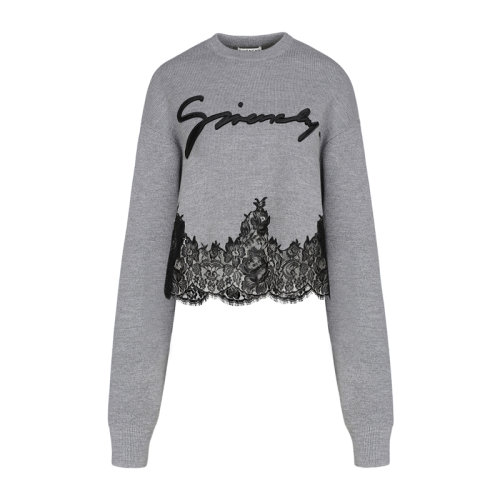 Givenchy/纪梵希 女装 服装  灰色羊毛蕾丝花边短款 女士针织衫/毛衣