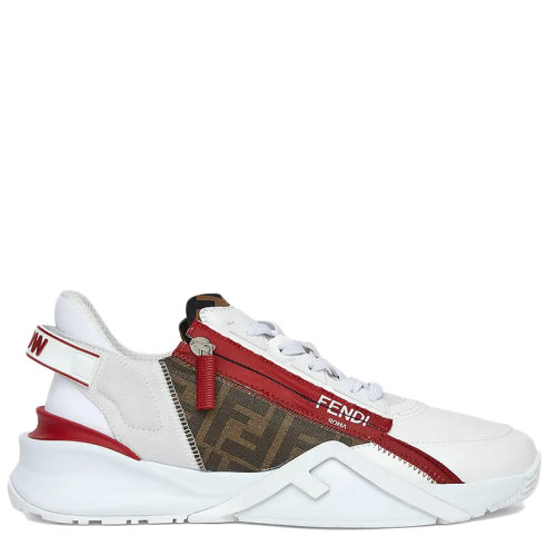 FENDI/芬迪 男士白色皮革和绒面革Fendi Flow字母低帮运动鞋7E1392AF5QF1DVV