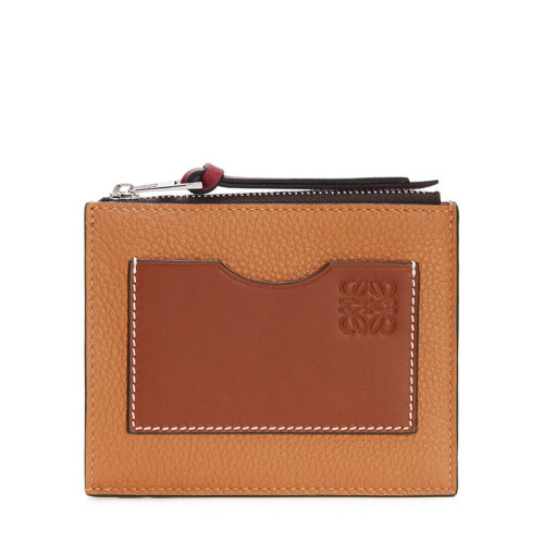 LOEWE/罗意威 21新款 女士浅焦糖色/山核桃色粒面小牛皮徽标拉链卡包0010526614