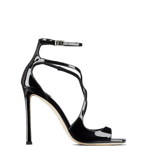 Jimmy Choo/周仰杰 22年秋冬新款 AZIA 110系列 女士黑色漆皮带子凉鞋AZIA110PAT