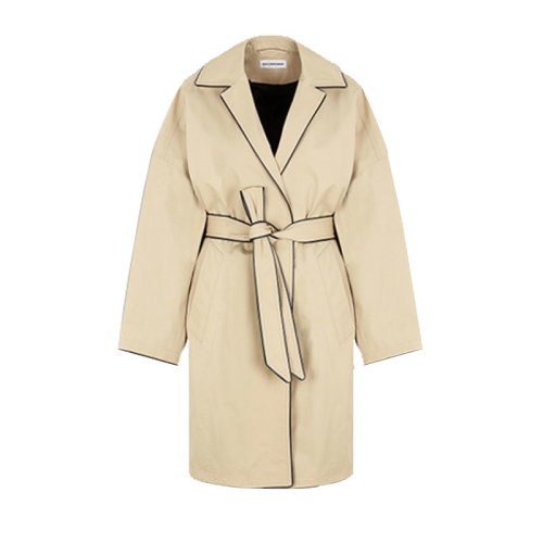Balenciaga/巴黎世家  女装 时尚百搭 卡其色棉质绑带侧口女士大衣 607491TAP01 9020