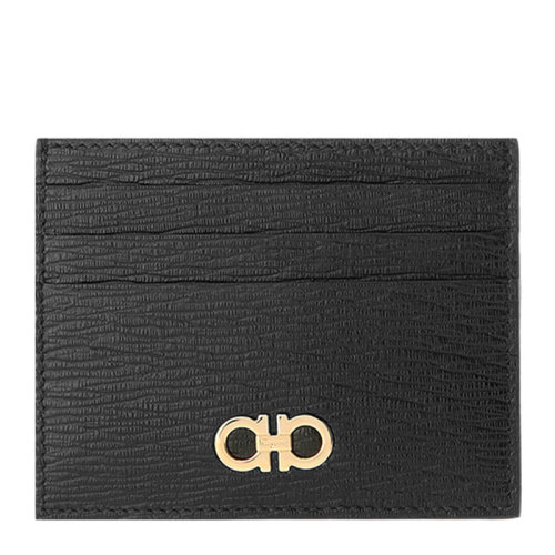 Salvatore Ferragamo/菲拉格慕 男士黑色金色Gancini标志卡包 66-A302-698911