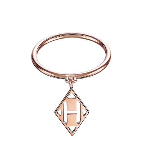 HERMES/爱马仕 经典Gambade系列 18K金玫瑰金菱形镂空H图案戒指指环H216633B