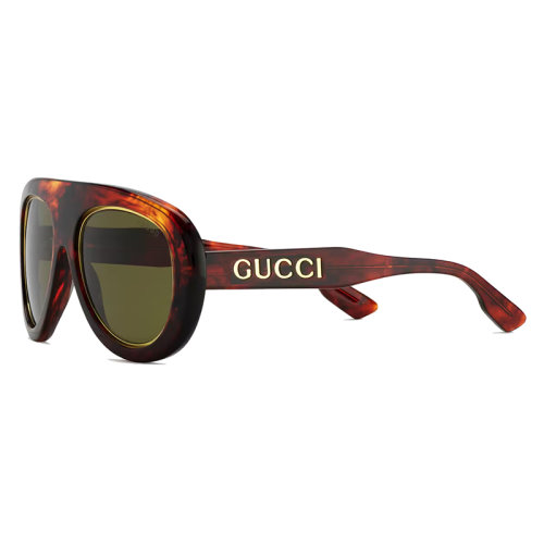 GUCCI/古驰 22年春夏新款 男士纯卡其绿色镜片光泽感玳瑁色醋纤镜框领航员太阳眼镜墨镜691373J07406030