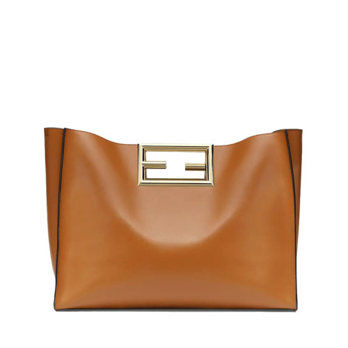 FENDI/芬迪 WAY系列 女士大号焦糖色皮革材质金属FF标志提手金属配饰手提包8BH392AAIWF0NYJ