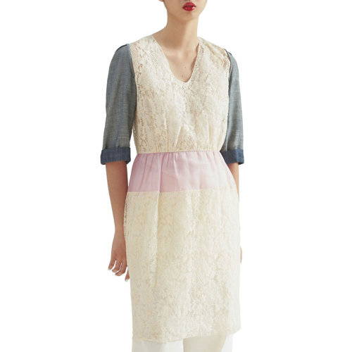 19年秋冬款nisiss/怡夕异质拼接中袖蕾丝连身裙女士连衣裙n123so18