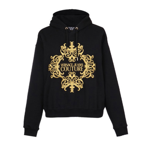 VERSACE JEANS/范思哲牛仔 男士黑色棉质金色字母徽标刺绣装饰长袖上衣卫衣连帽衫运动衫套头衫 B7GUA711-36604-Y6A