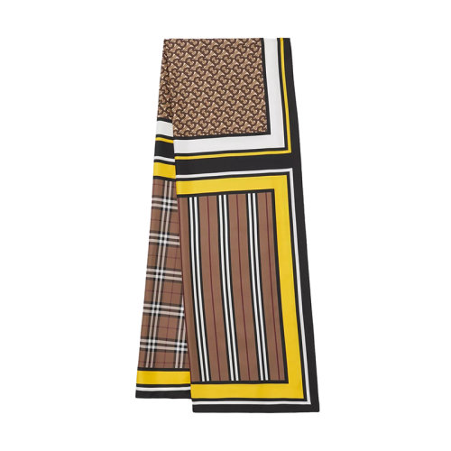 BURBERRY/博柏利新款 女士桦木棕蒙太奇印花丝巾80459771