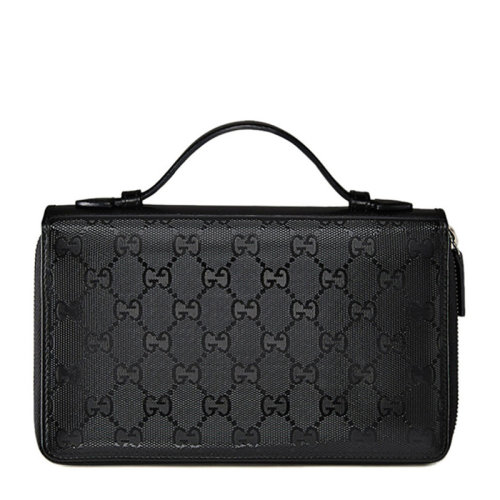 GUCCI/古驰 男士黑色PVC配皮经典双G字母徽标压花长款拉链开合钱夹钱包卡包手拿包手提包男包 336298-FU49R-1000