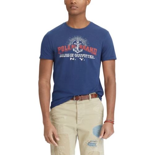 Ralph Lauren/拉夫劳伦 男士胸前印图案修身瘦版纯棉短袖T恤 深蓝色 422772