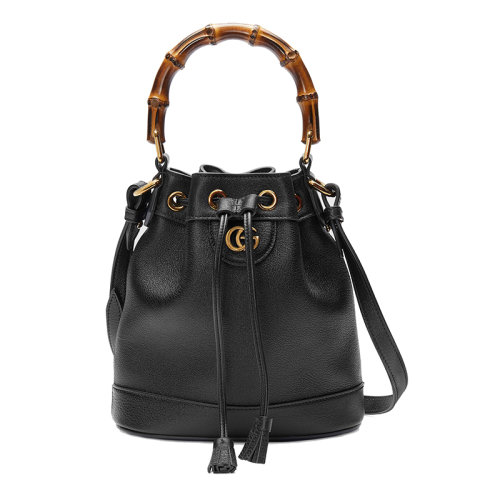 Gucci 古驰 22新款 女士迷你黑色皮革双G金色饰面竹节手柄调节肩带手提单肩包724667UAAAY1092