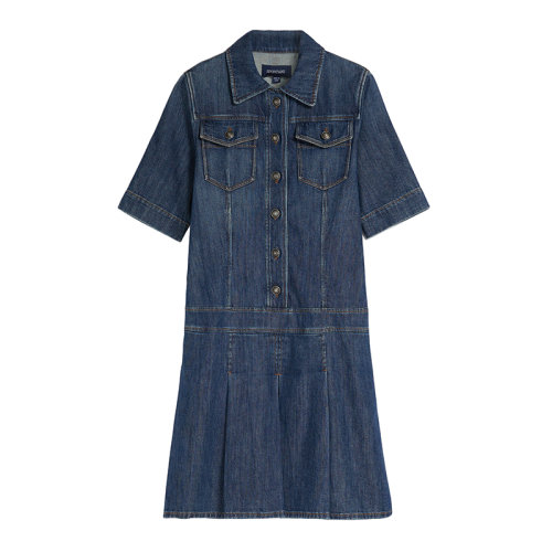 MaxMara/麦丝玛拉 22年早春新款 OLIMPO系列 女士午夜蓝色棉质混纺轻质牛仔布衬衫式连衣裙7221022706007