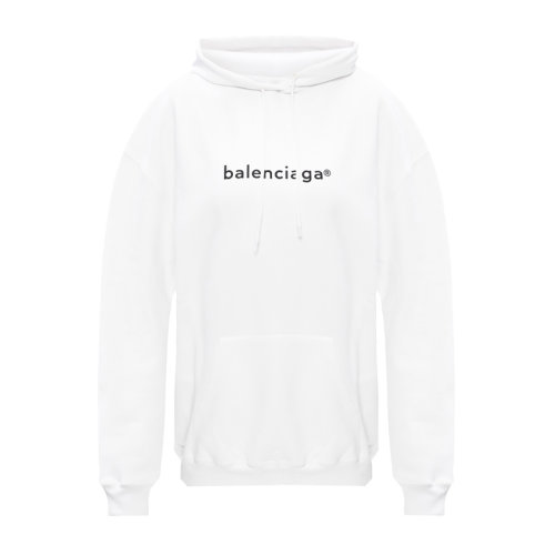 Balenciaga/巴黎世家  女士白色棉质字母徽标印花抽绳兜帽罗纹边缘长袖上衣连帽卫衣套头衫 578135-TIV55-9040