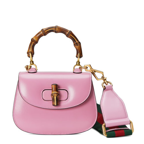 GUCCI/古驰  女士迷你粉色皮革附可拆卸肩带竹节手柄单肩手提包68686410ODT5467