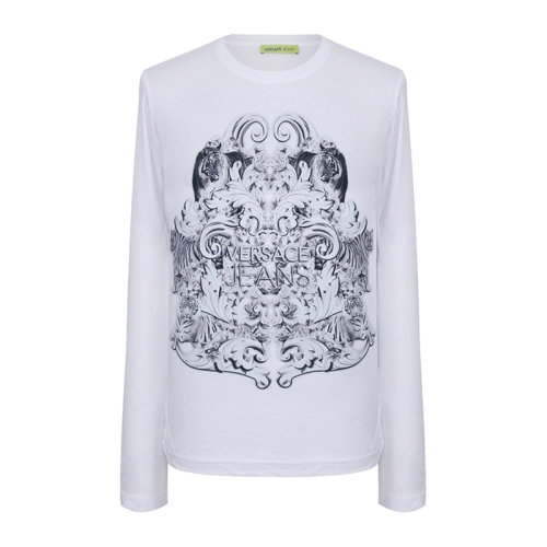VERSACE JEANS/范思哲牛仔 男士白色棉质经典字母徽标印花装饰圆领长袖上衣T恤 B3GNA788-36598 多色可选