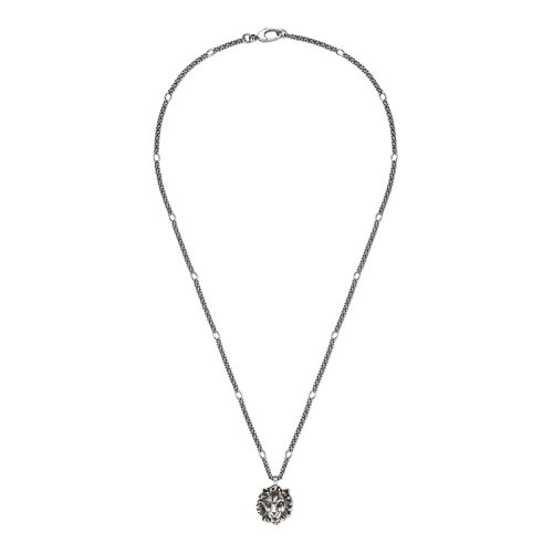 GUCCI/古驰 银色金属狮子头吊坠项链410673I46018111