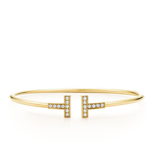 Tiffany & Co./蒂芙尼 经典Tiffany T系列 18K金黄金镶嵌钻石T形Wire手镯GRP07784